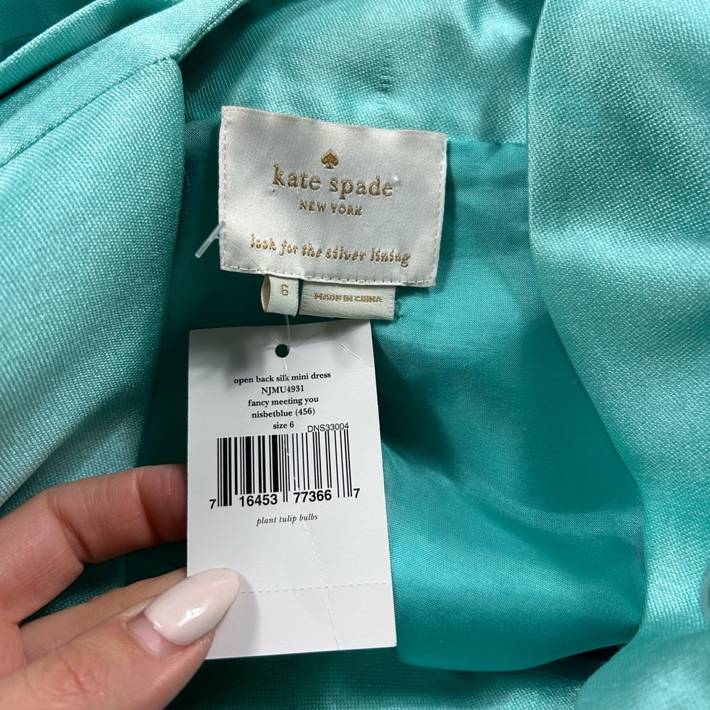 Kate Spade Bow-Embellished Open Back Teal Mini Holiday Party Dress - Picture 8 of 14